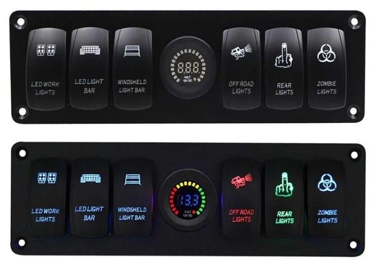 Цветовой вольтметр 6 Ганг DC12V 24V Led On Off 5 PIN Rocker Switch Panel Для каравана автомобильной морской