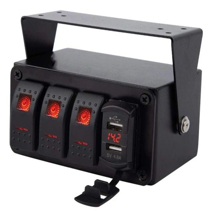 DC12V 24V 3 Gang Red LED Light Rocker Switch Panel Box With Dual 4.8A USB Charger Voltmeter Для автомобилей Морские грузовики Лодки