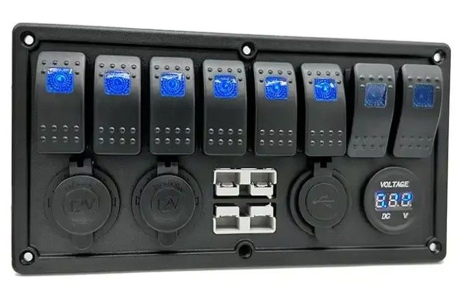 12V 8 Way Gang Rocker Switch Panel с W / 50A Dual Anderson Plugs Аксессуарный розетка и двойной USB