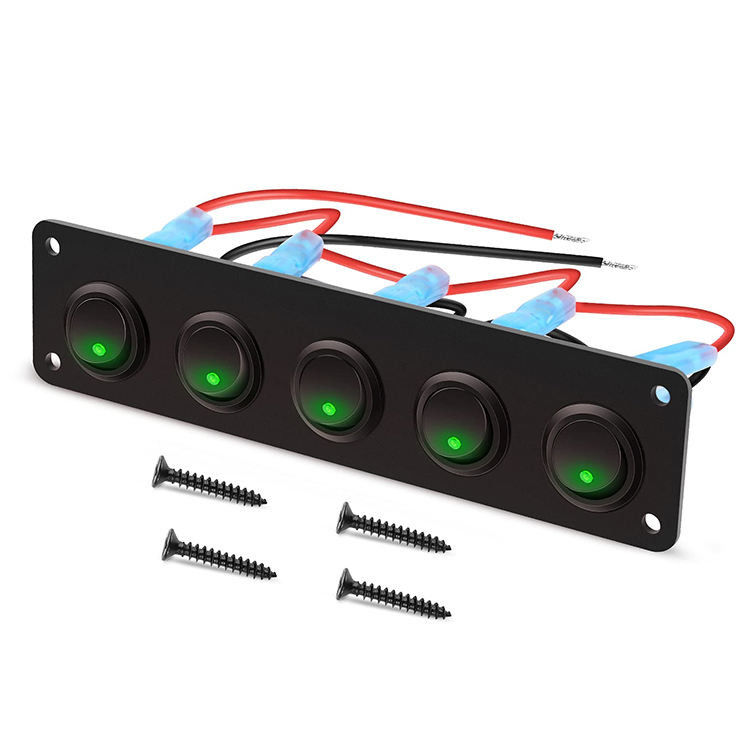 5 Gang Rocker Switch Panel 20A 3 Pin On Off 12V Зеленый переключатель для автомобилей грузовиков лодок