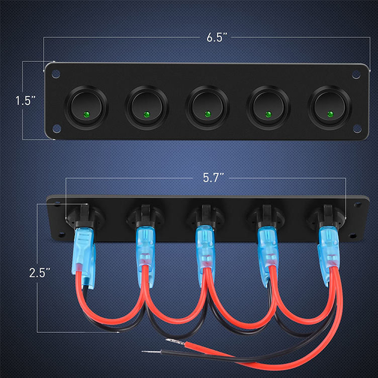 5 Gang Rocker Switch Panel 20A 3 Pin On Off 12V Зеленый переключатель для автомобилей грузовиков лодок