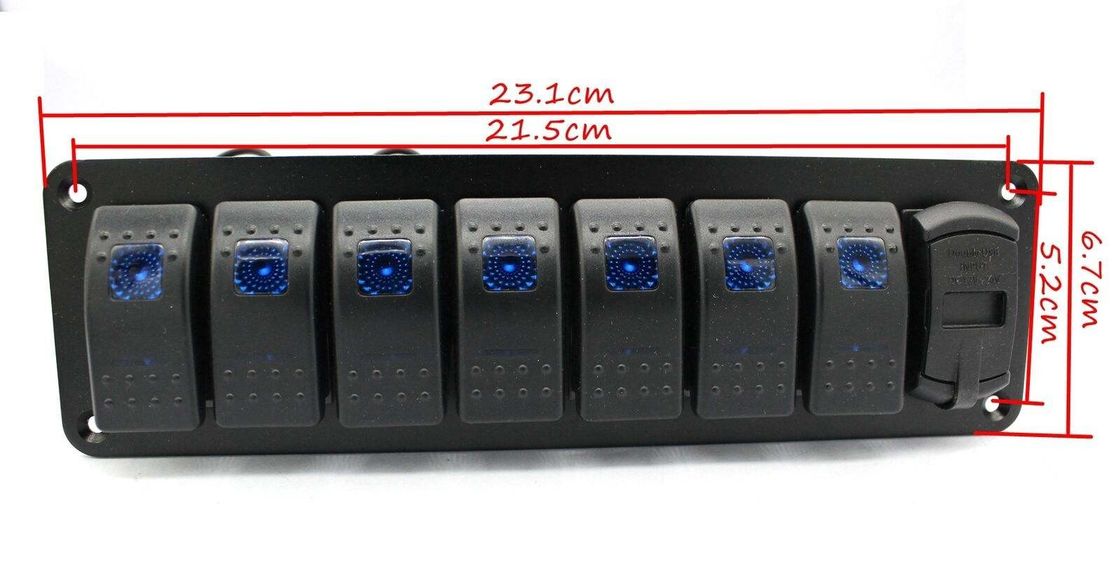 DC 12V 7 Gang Rocker Switch Panel с двойным зарядным устройством USB LED мощностью 4,8 ампера